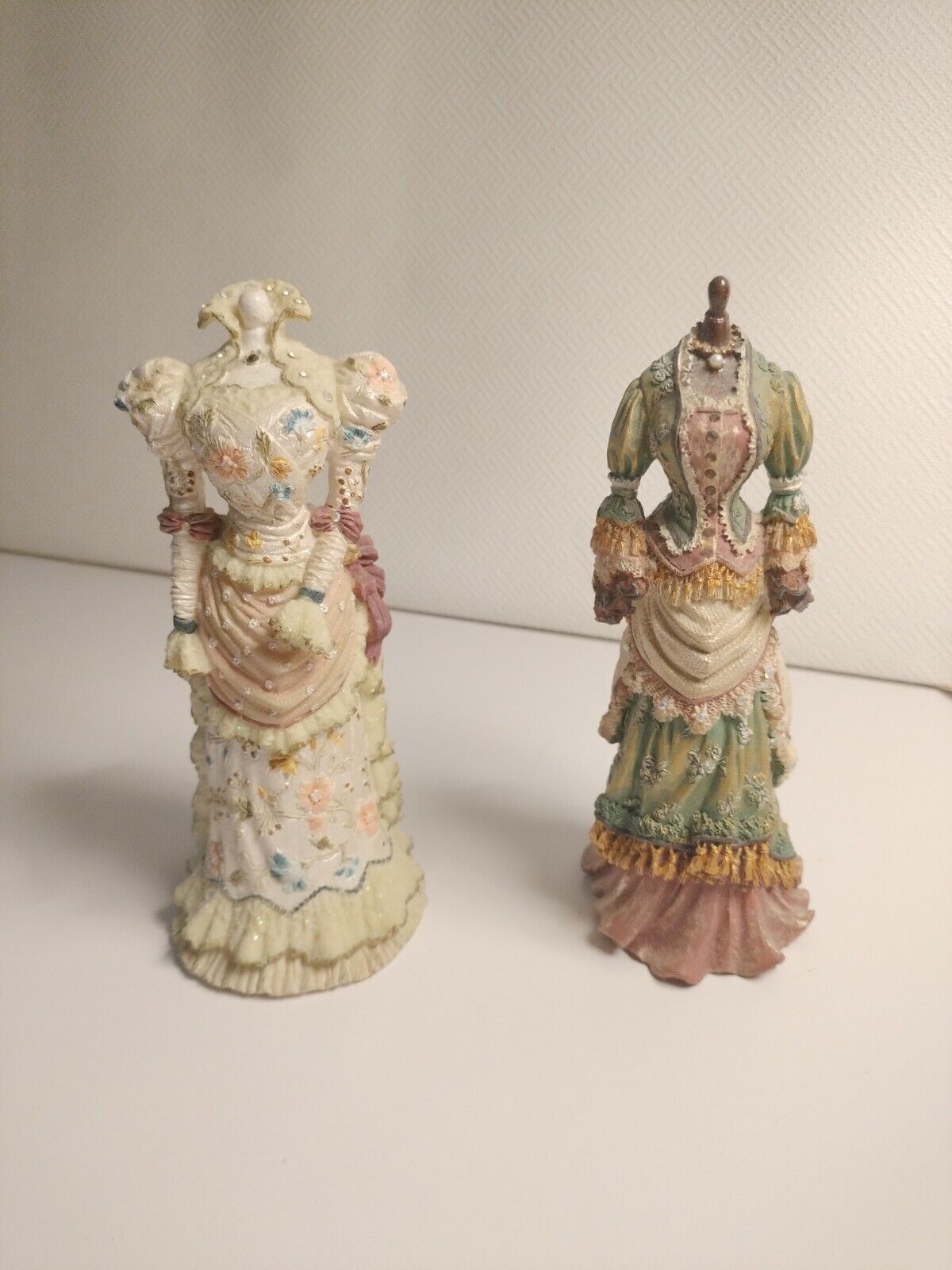 Set 2 Vintage Victorian Treasures Mannequin Dress Form Resin Crystals Pearls