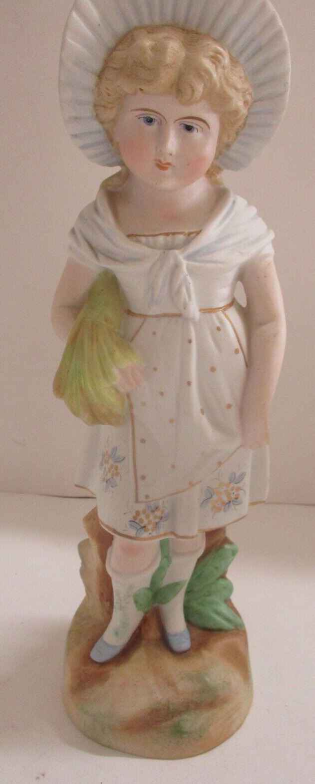 Vintage German Bisque Figurine .. Young Girl in Bonnett