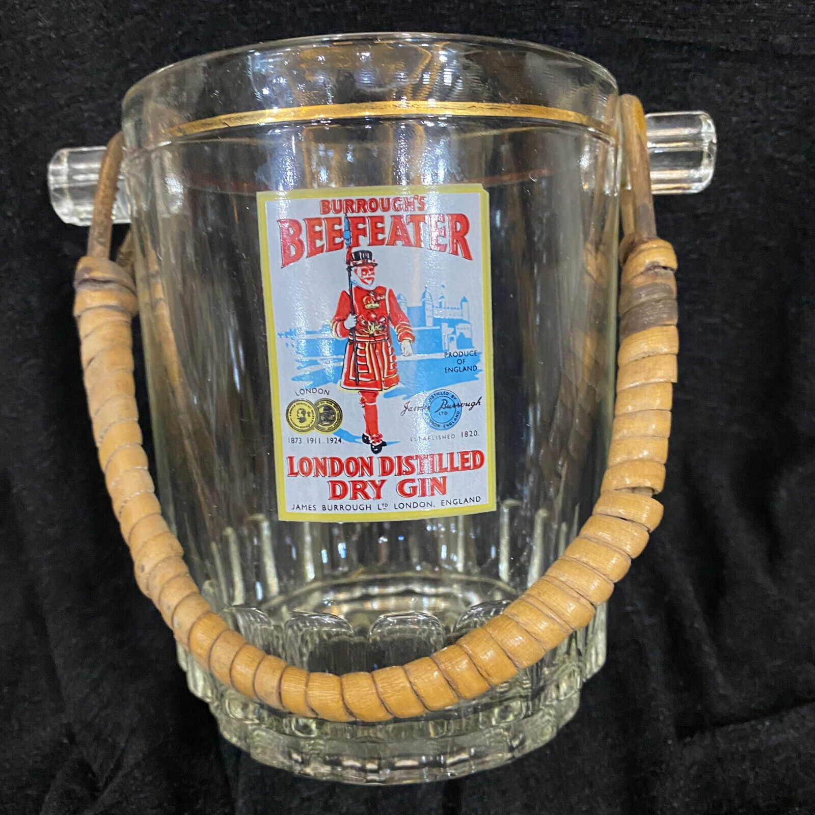 Vintage Antique Crystal Ice Bucket Stamp Italy Beefeater Logo London Distilled