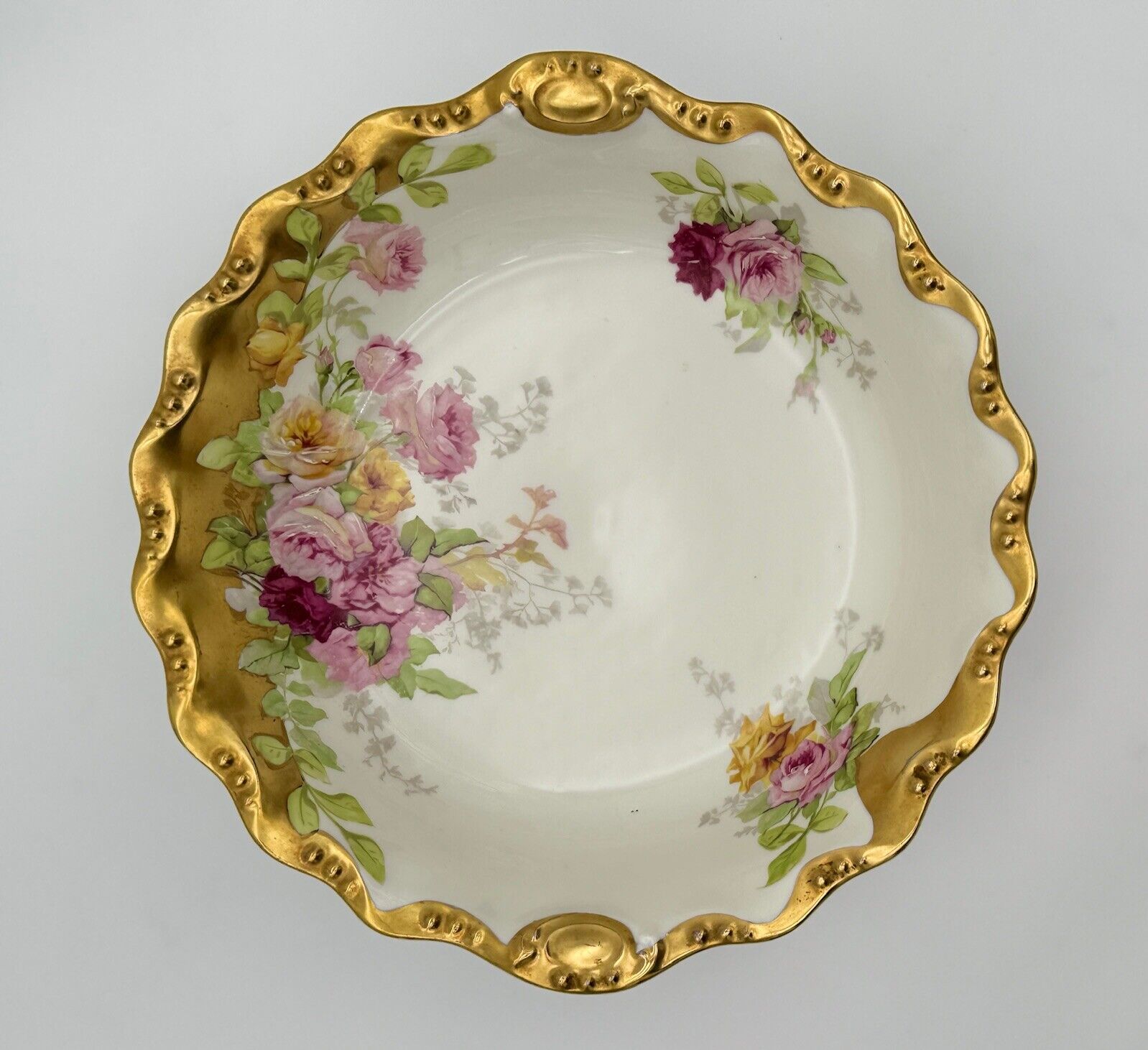 Antique L.R.L. Limoges Hand Painted Porcelain Serving Dish - Floral & Gold Trim