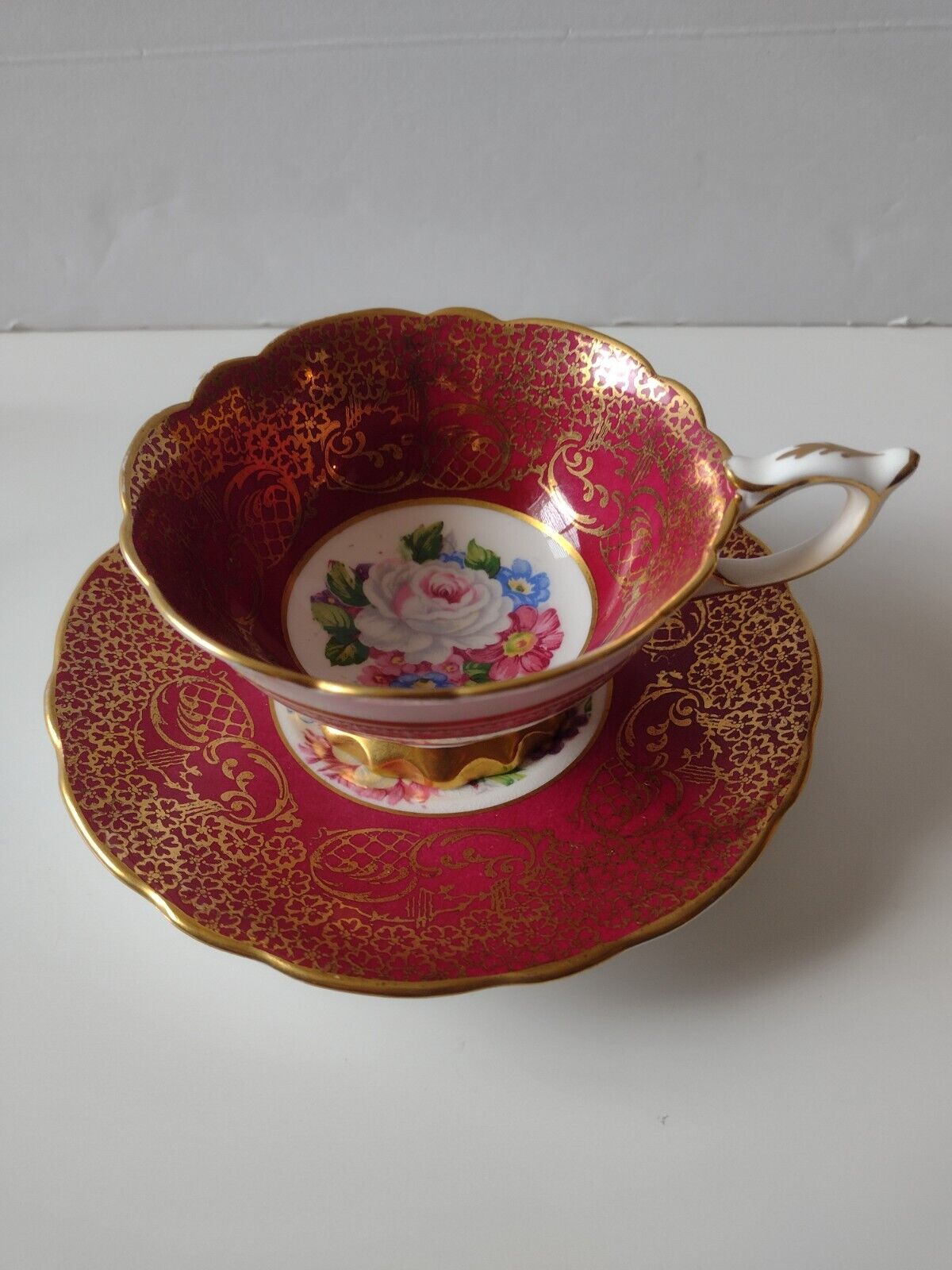 Royal Stafford Empress Cup & Saucer - Ruby Red & Gold