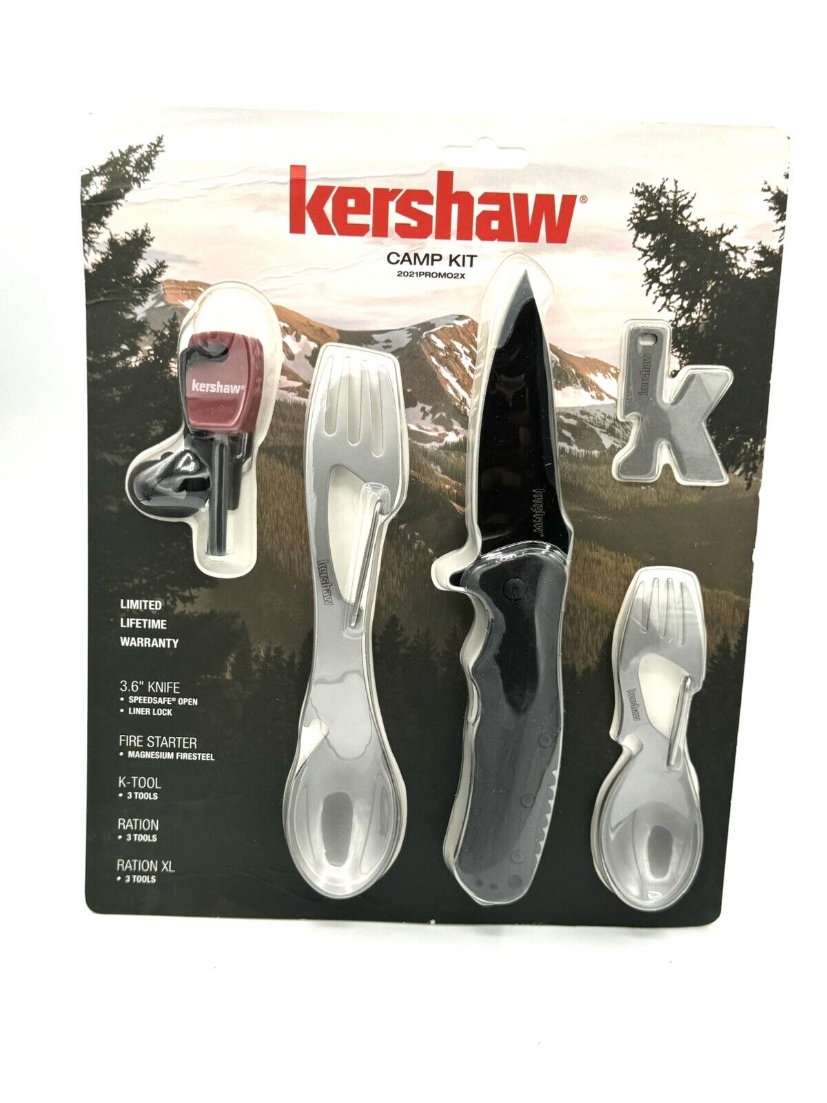 Kershaw Camp Kit, New, Knife, Fire Starter, K -Tool, Ration Tool, Xl Ration Tool
