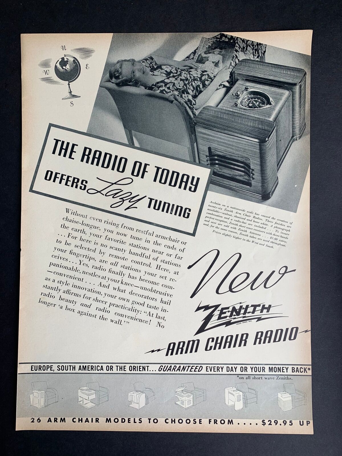 Vintage 1937 Zenith Arm Chair Radio Print Ad