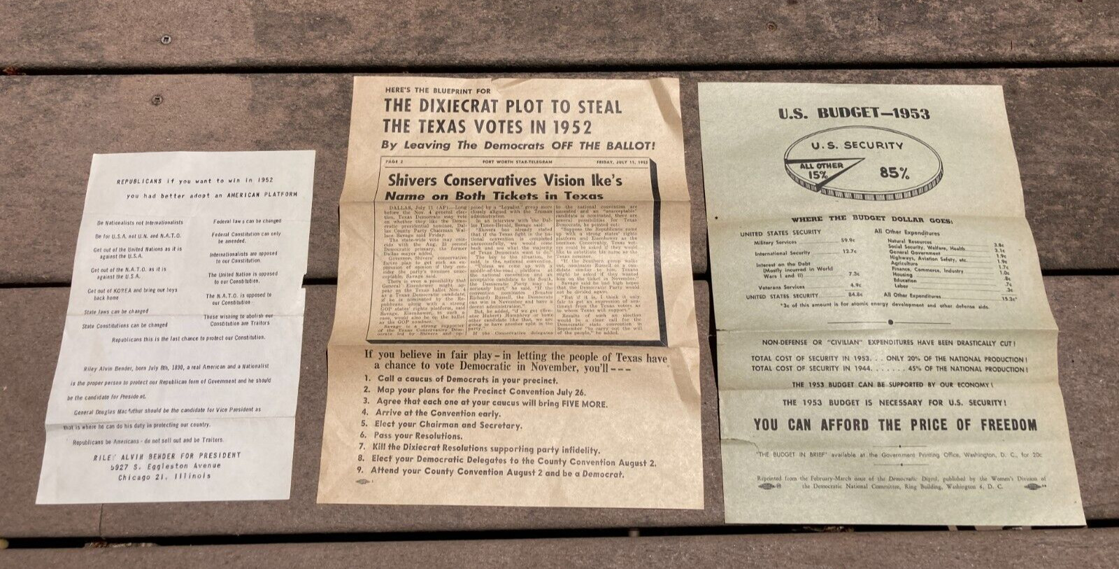 1952 US United States Presidential Election Handbill Leaflet Lot of 3