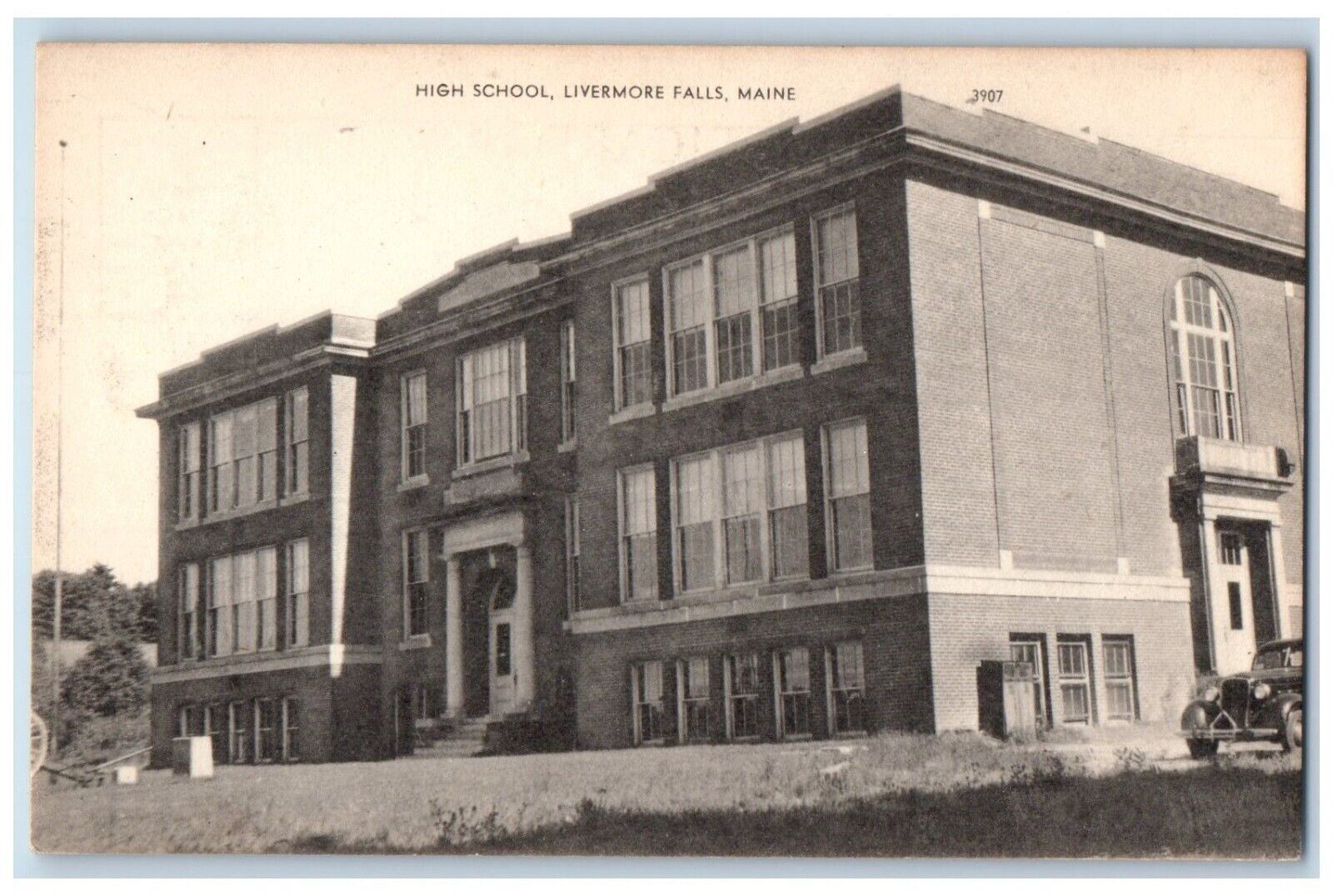 c1910\'s High School Building Cars Livermore Falls Maine ME Antique Postcard