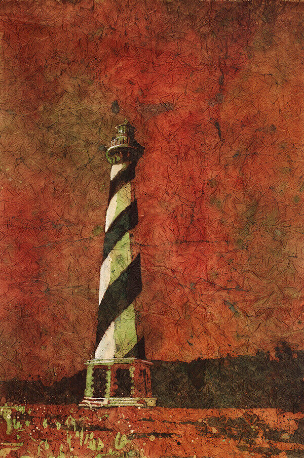 Cape Hatteras lighthouse- North Carolina watercolor batik painting (print)