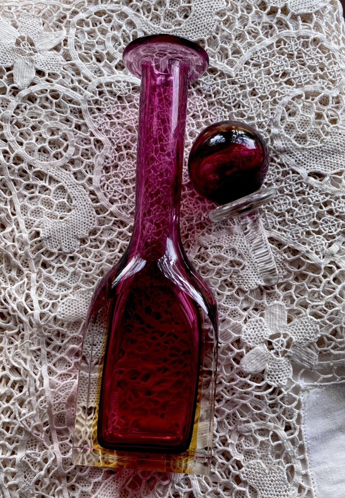 Vintage Cranberry Murano Sommerso decanter with stopper. In Perfect Condition