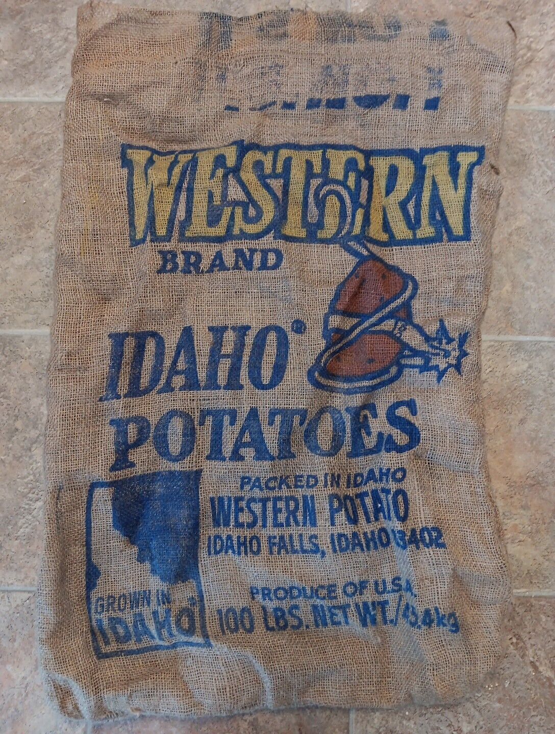Vintage Burlap Potato Sack WESTERN Brand Idaho 100lb Bag