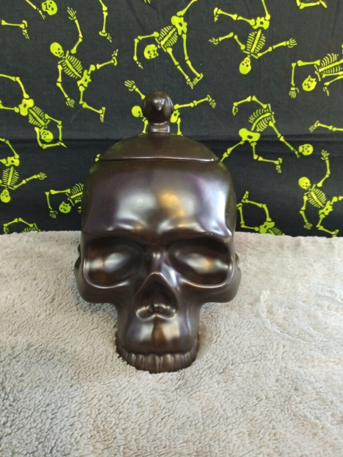 Halloween Black Skull Candy Dish/ Cookie Jar