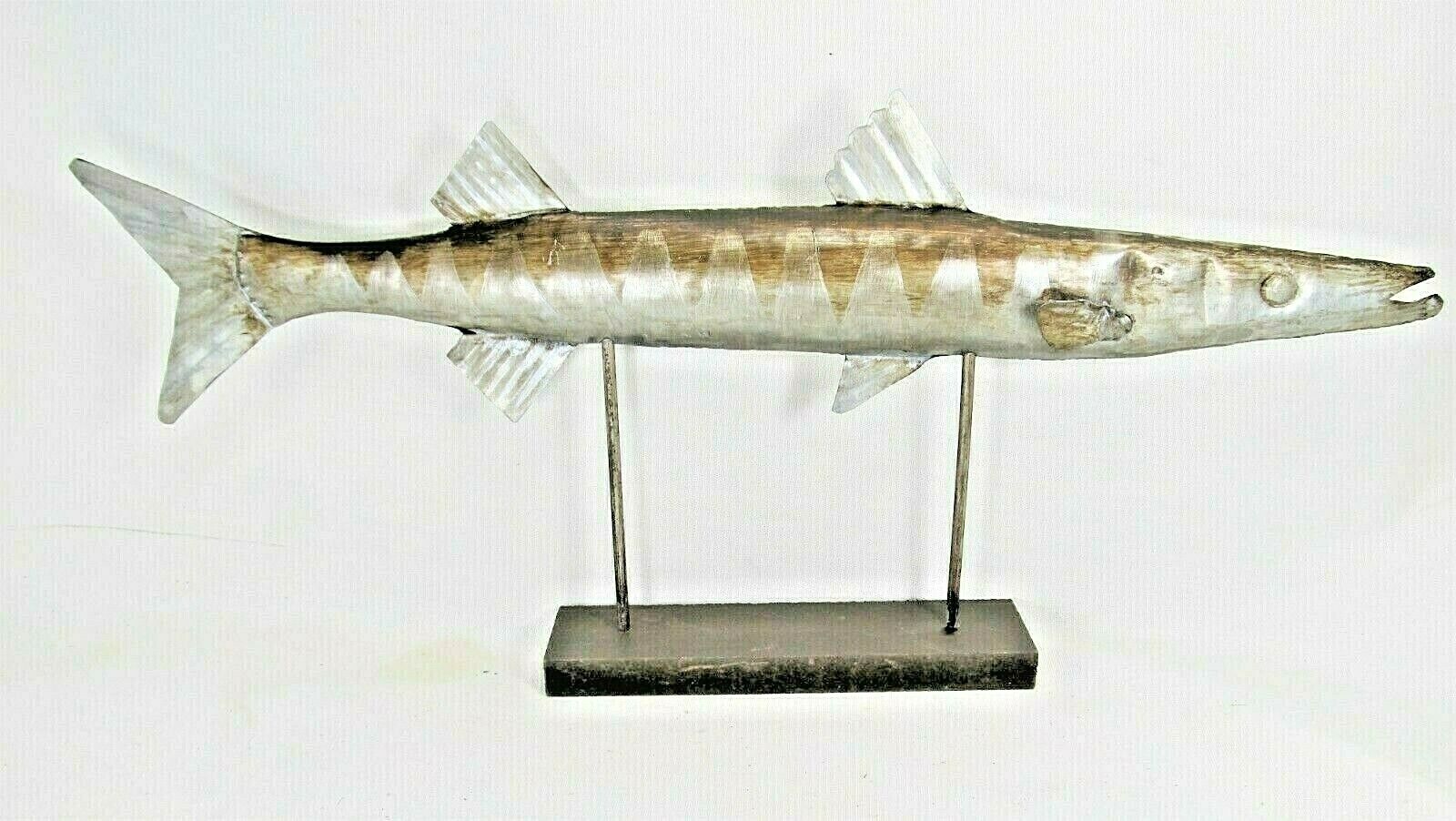 Barracuda Rustic Metal Figurine on stand sealife decor