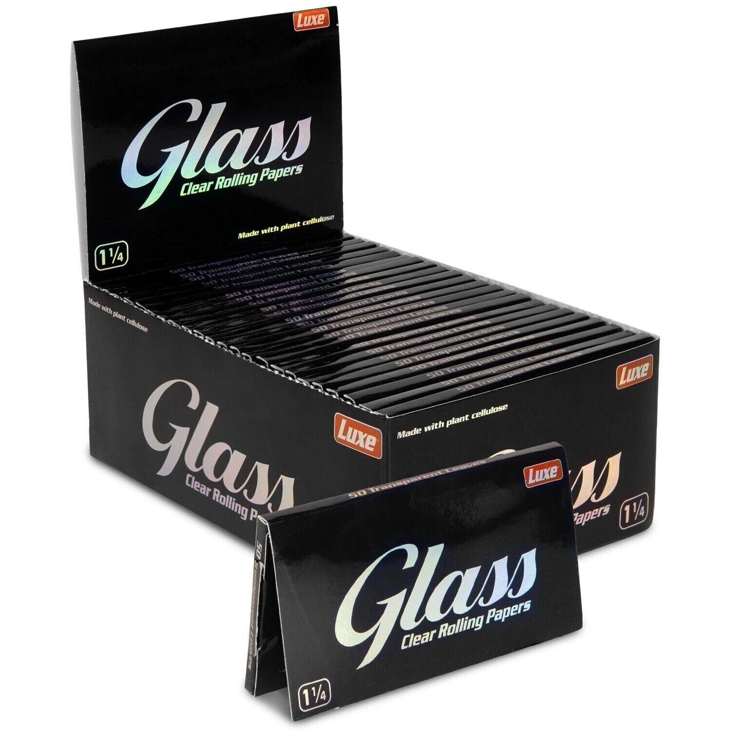 FULL BOX GLASS 1 1/4 CLEAR CELLULOSE Cigarette rolling papers - 24 Pack