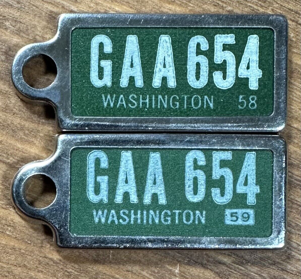 Vintage 1958/1959 Washington State DAV License Plate Keychain Tag Matching Pair