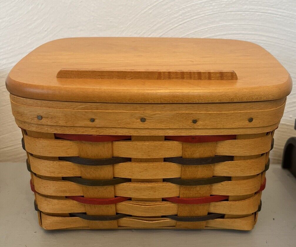 Vtg 1998 Longaberger Handwoven Shades of Autumn Wood Recipe Card Basket / Lid