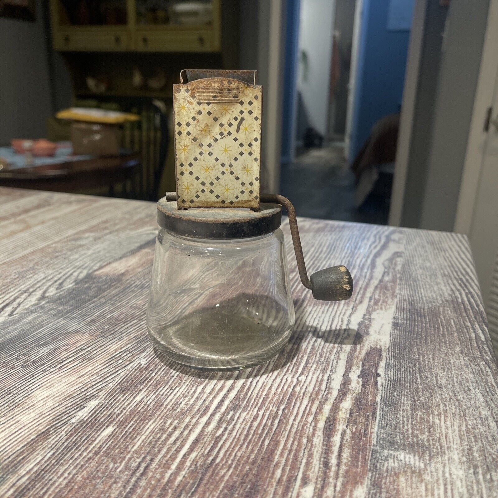 Antique Vintage ANDROCK Nut Chopper/Spice Grinder Metal Glass Jar