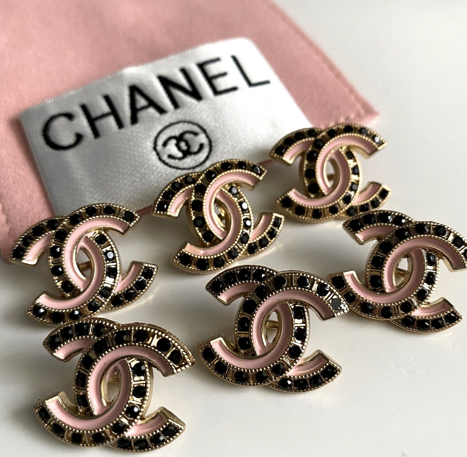 Lot of 10 Chanel Button Gold Tone CC Buttons 17x21 mm Stamped Logo Rhinestones