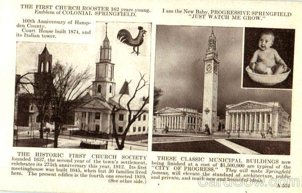 Springfield,MA The First Church Rooster Hampden County Massachusetts Postcard