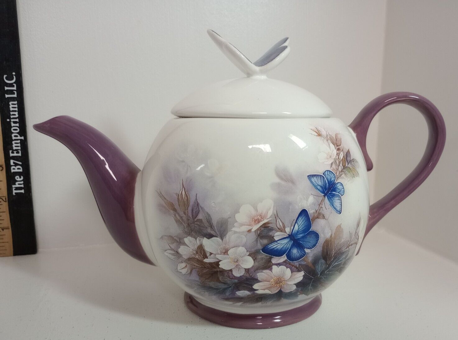 Vintage Teleflora Porcelain Teapot 1990's Lena Lici Blossoms and Butterflies