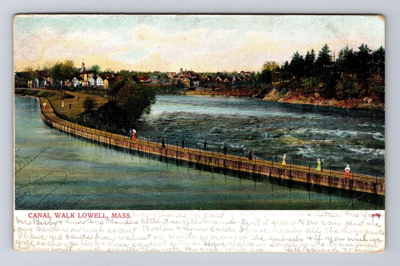 Lowell MA-Massachusetts, Canal Walk, Vintage c1906 Postcard
