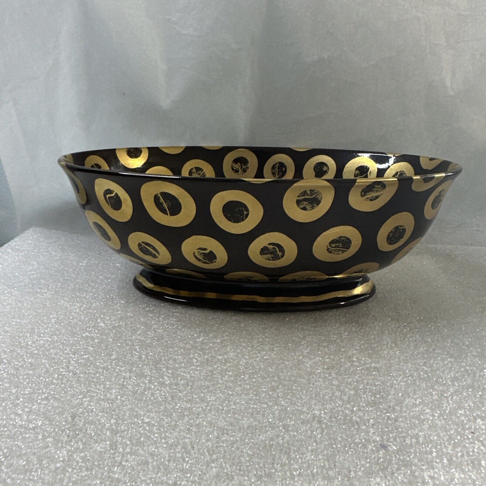Michael Wainwright Tempio Luna Espresso Gold Art Deco Oval Pedestal Bowl