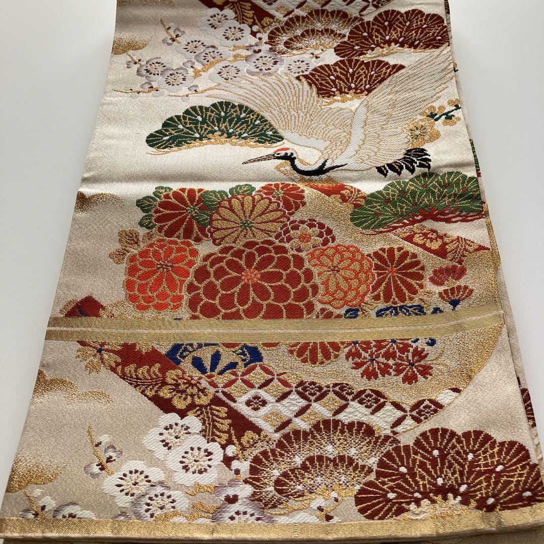 Maru OBI KIMONO belt Pure Silk traditional woven hawk & crane Japanese