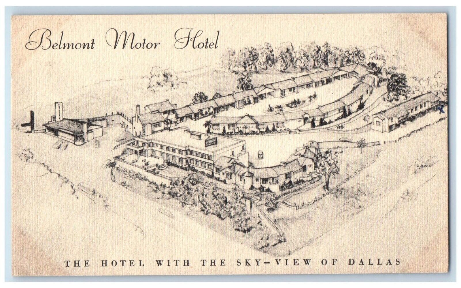 1949 Aerial View Belmont Motor Hotel Dallas Texas TX Vintage Antique Postcard