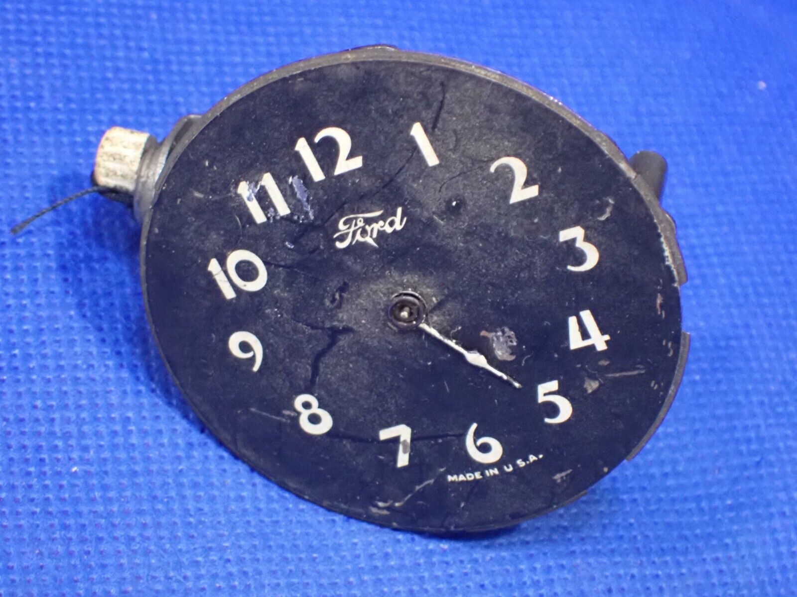 Vintage Ford Pull String Wind Car Mirror Clock Movement Only runs look Hot Rod