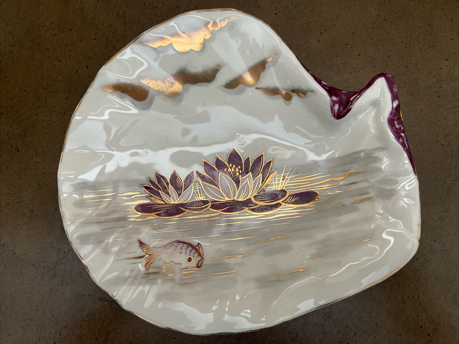Antique WEIMAR German Porcelain Seafood Plate Oyster Shaped Koi Fish Art Deco