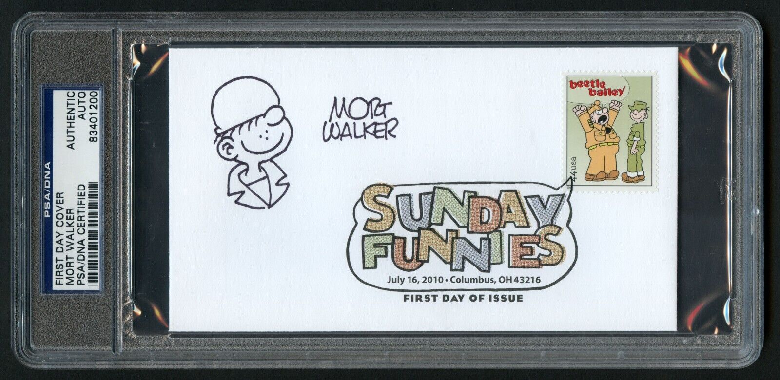 Mort Walker signed autograph Postal Cover w/ Original Beetle Bailey Sketch PSA