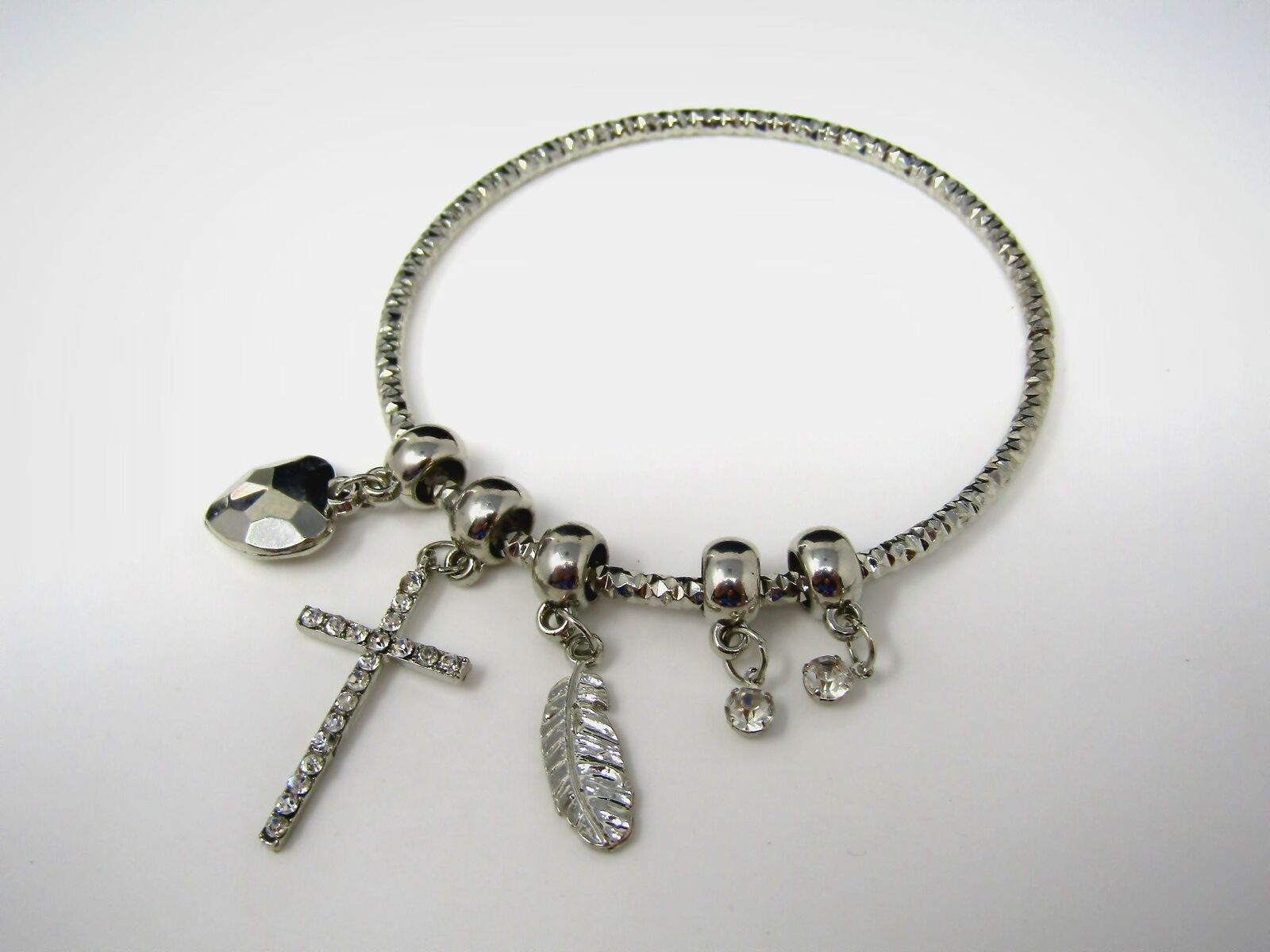 Vintage Christian Bracelet: Cross Heart Silver Tone Bangle Design
