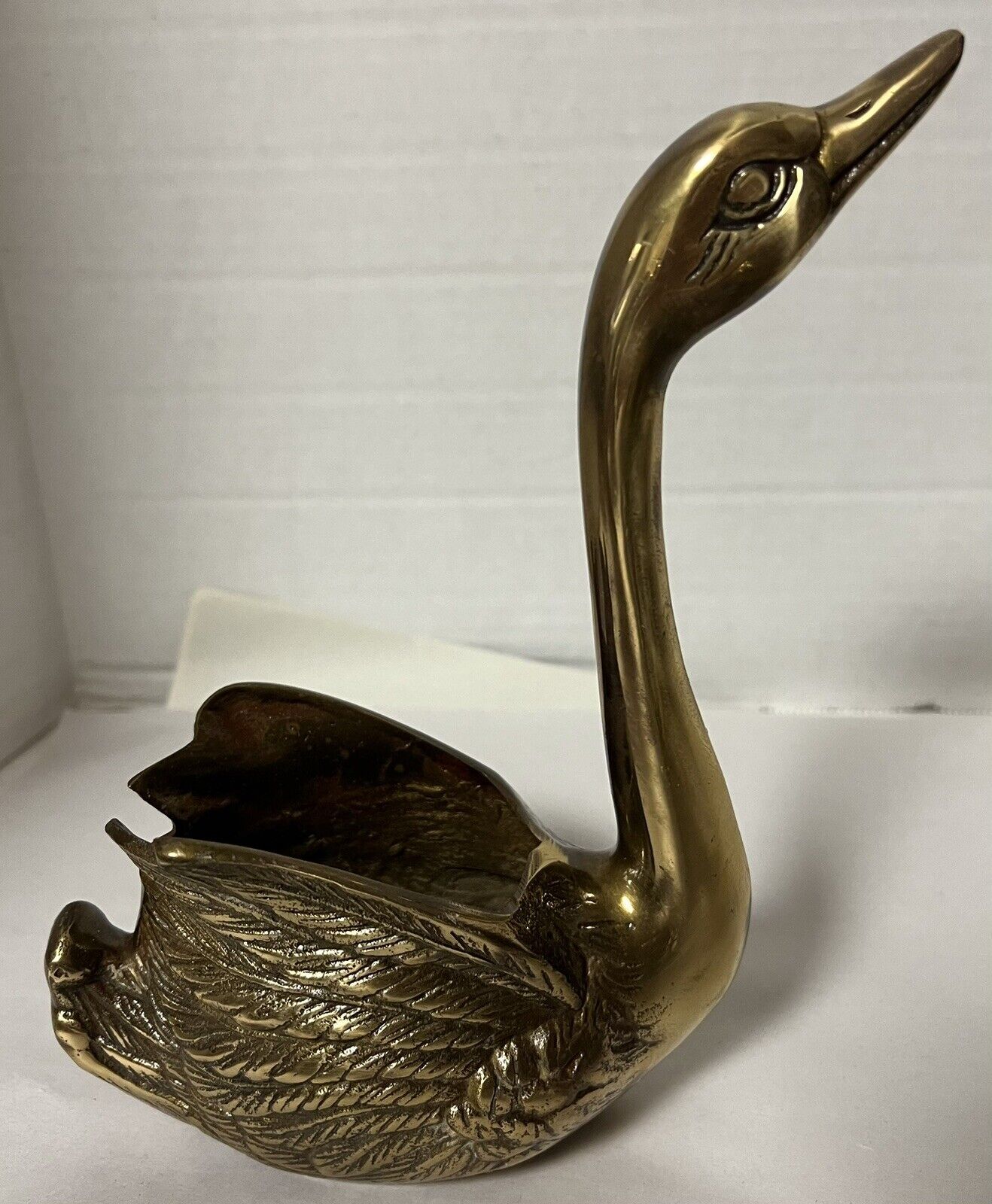 Vintage Mid Century Brass Swan Open Back Planter Vase Long Neck