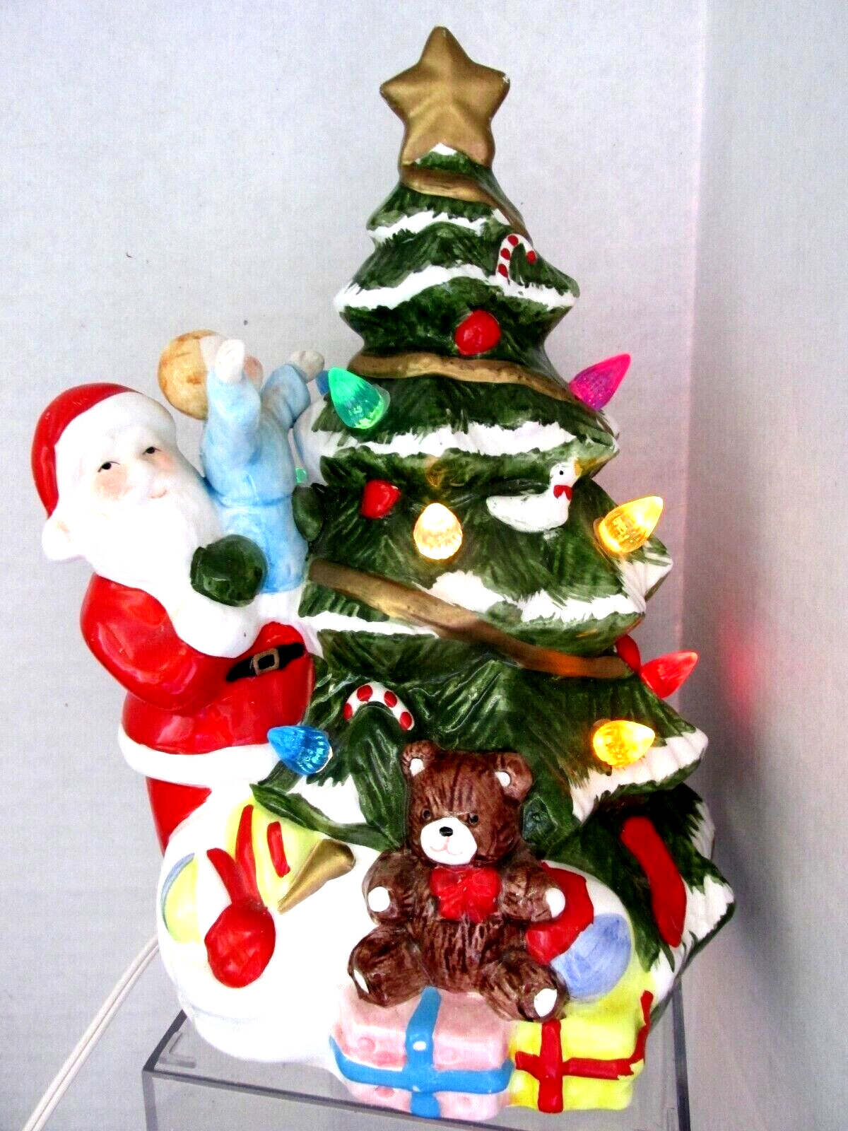 Ceramic Christmas Tree Lighted Tabletop Santa Child 8.5in Dayton Hudson VTG 1994
