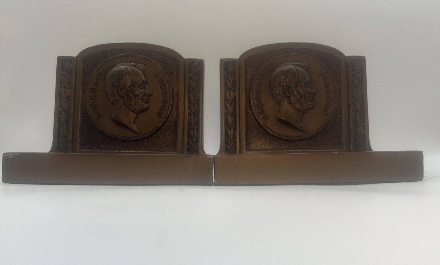 Antique 1921 Abraham Lincoln Cast Iron Bronze Pair Of 2 Bookends