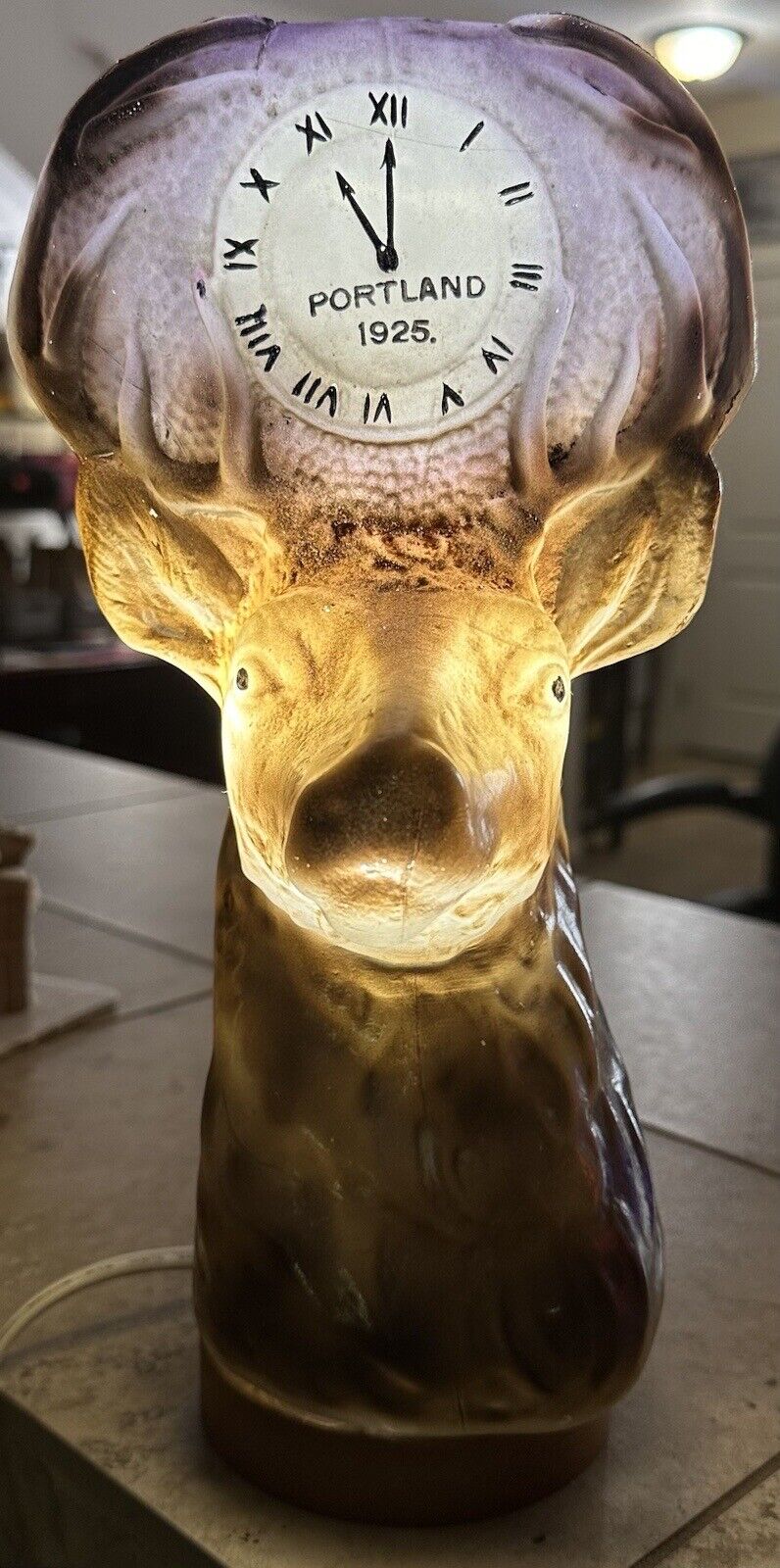 Antique 1925 Tiffin Glass Elk Head Lamp BPOE 11 O'Clock Toast Portland VHTF