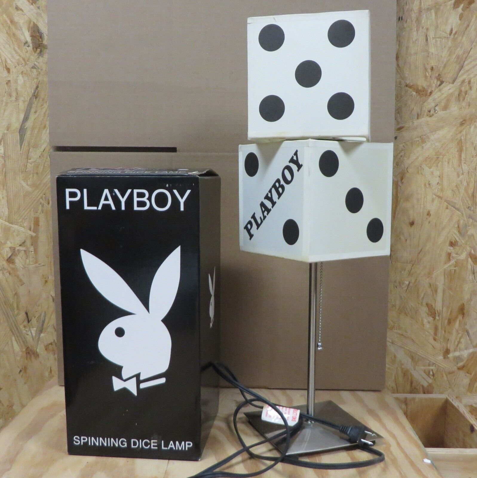 PLAYBOY SPINNING DICE LAMP Vintage In Box Black & White Tested Functional