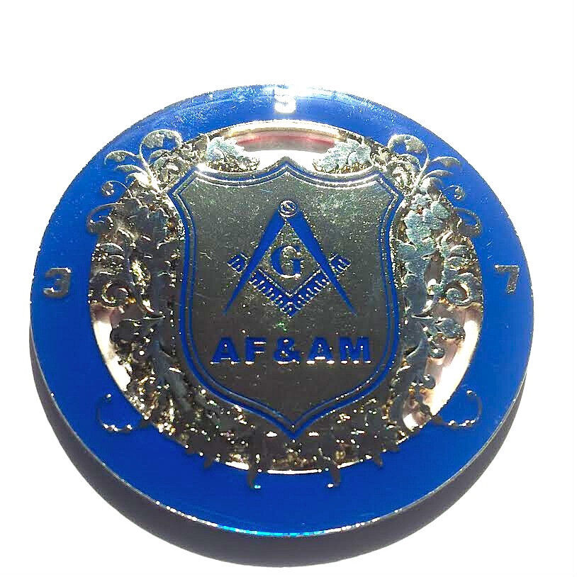 BLUE & SILVER  3.5.7 Masonic Key  Ancient Free And Accepted Masons Auto Emblem
