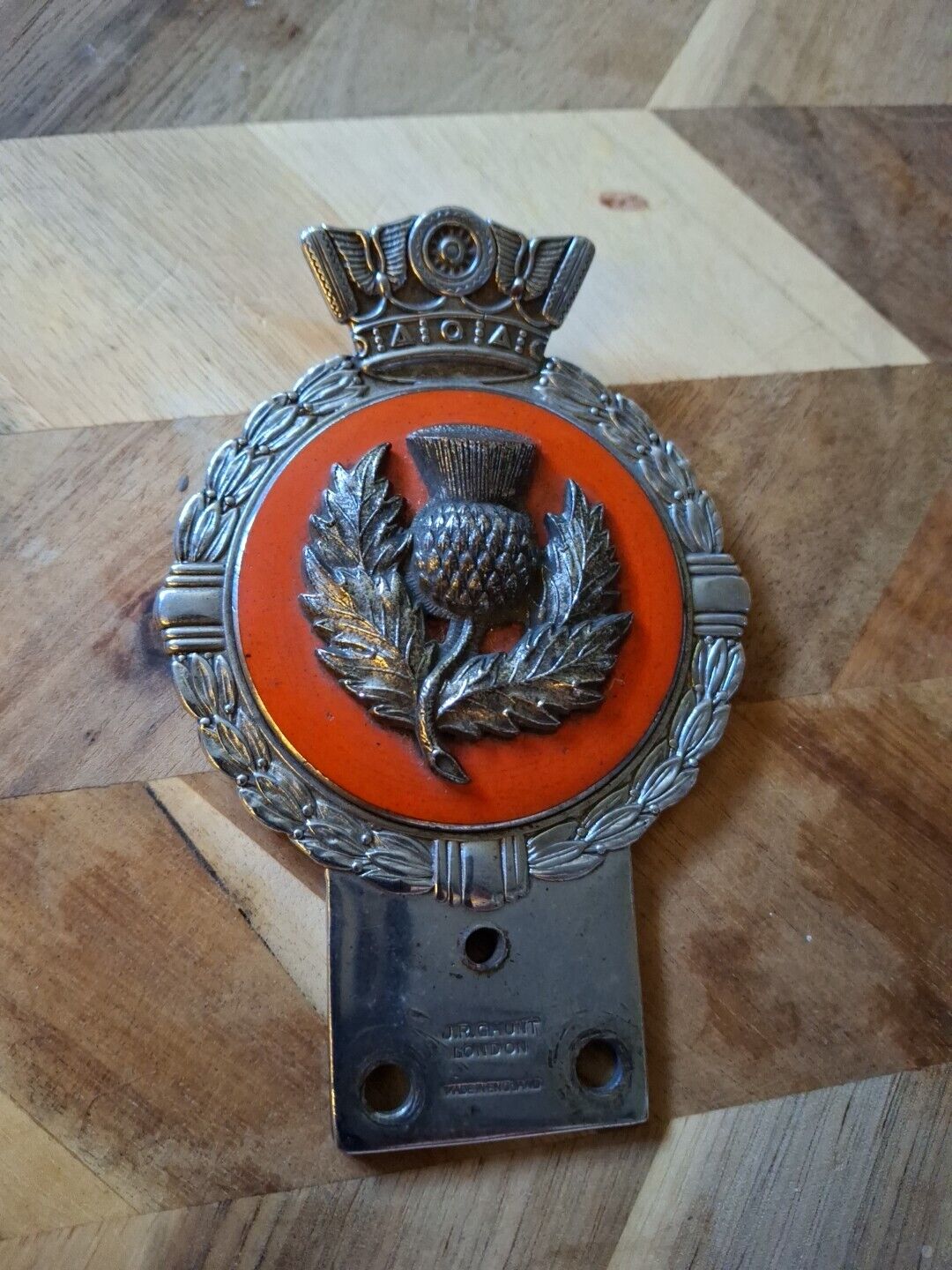 Vintage Chrome Scottish Thistle Scotland Car Badge Auto Emblem Mascot J R Gaunt