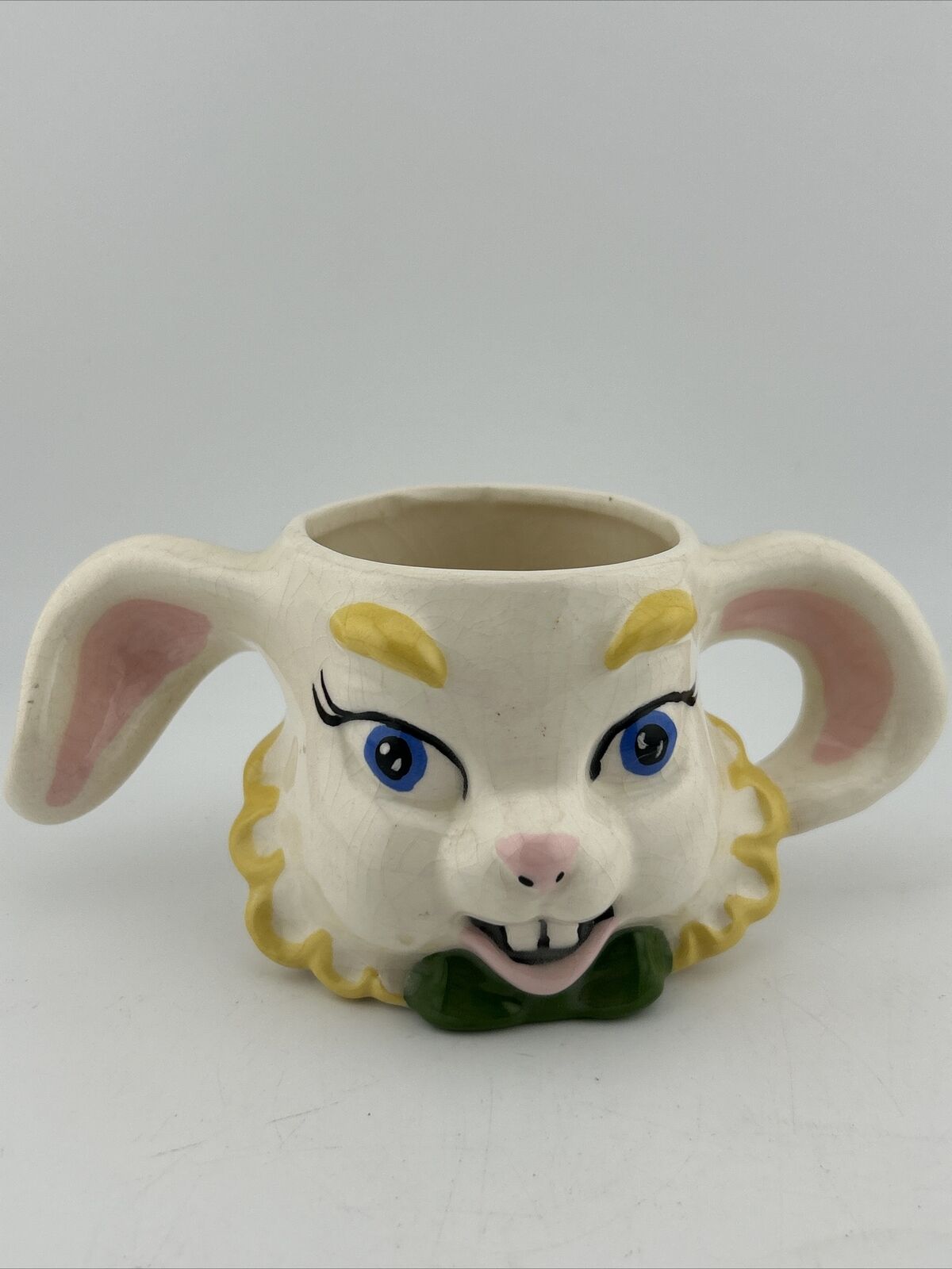 Vintage Hand Painted Ceramic Bunny Character Mug
