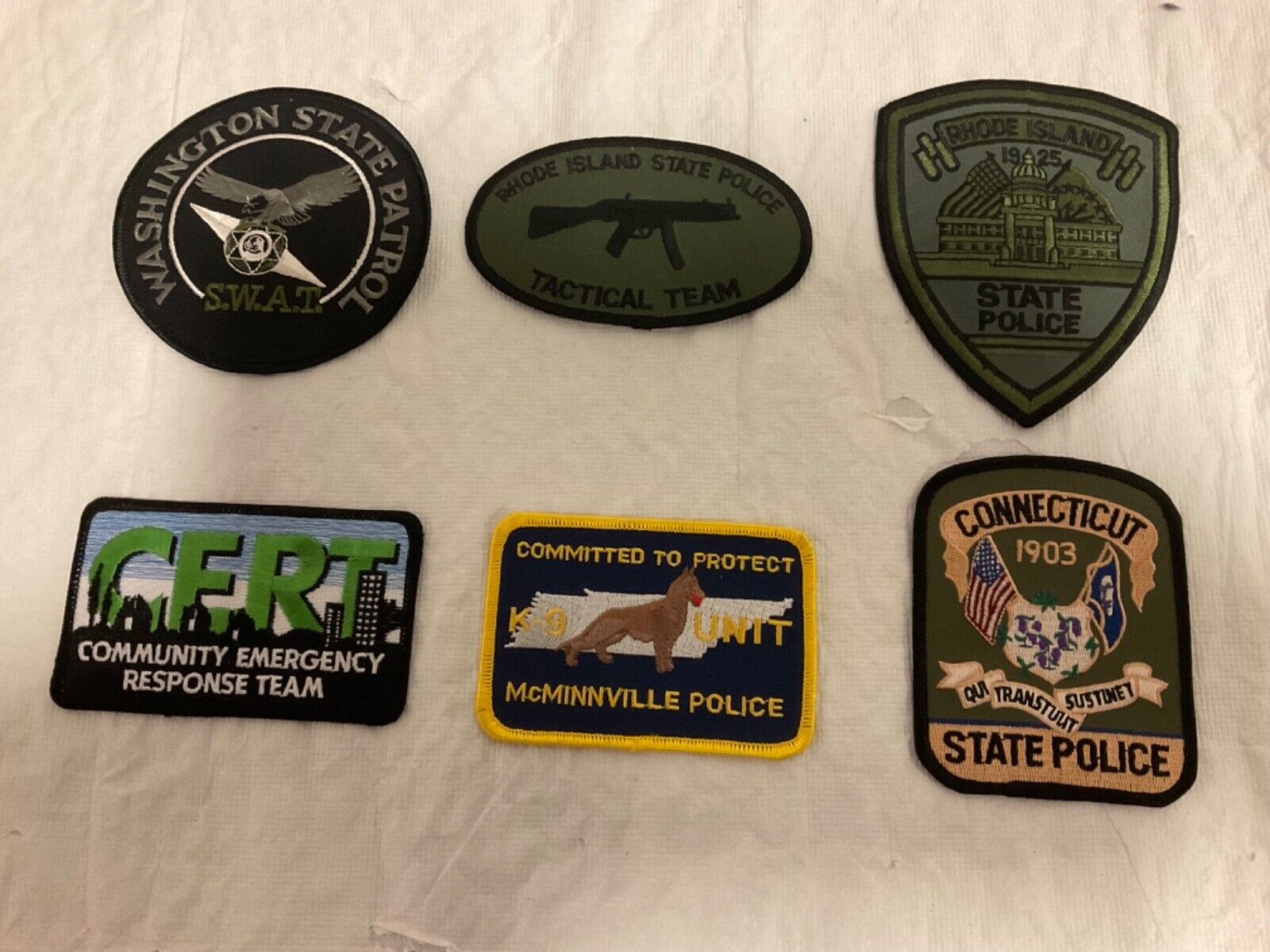 Police , collectors patch set various states 6 pieces full size all new
