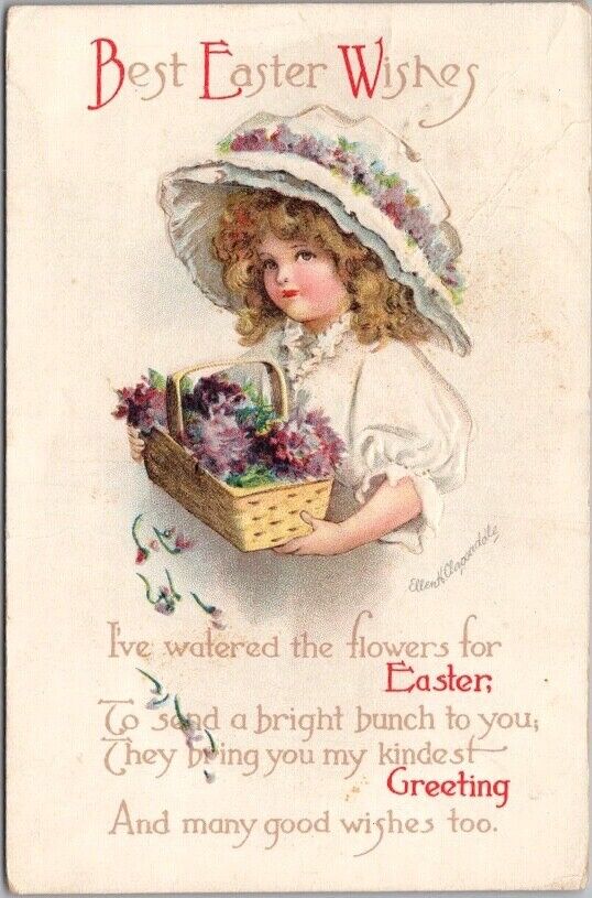 1917 Artist-Signed CLAPSADDLE Postcard Girl /Flower Basket 