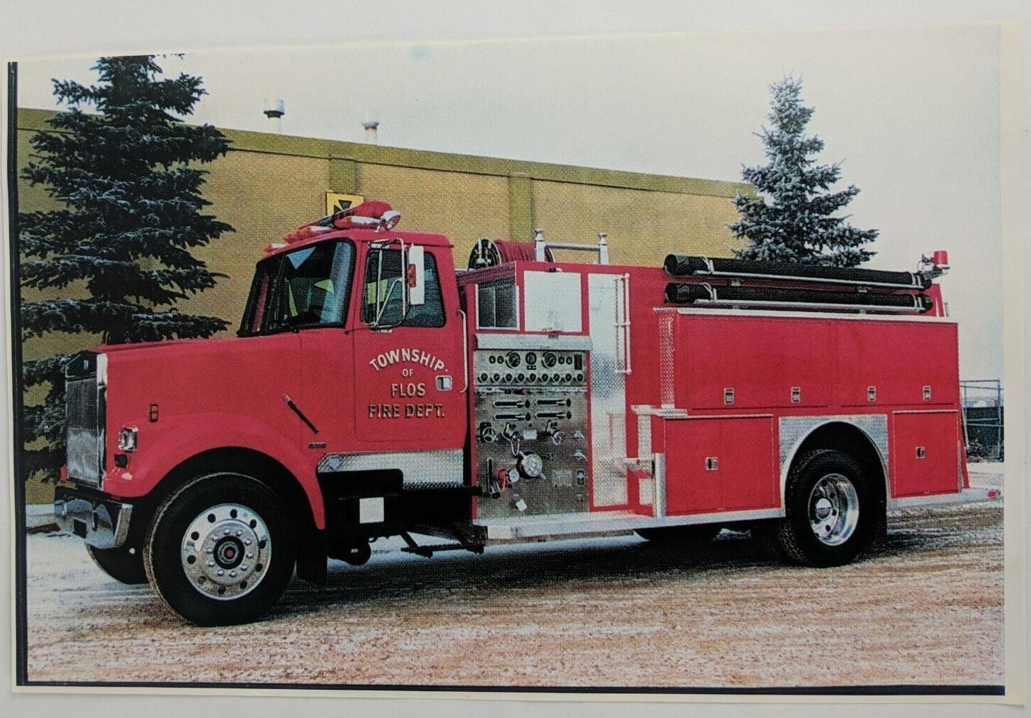 Vintage Firetruck Photo Print, Large 17x11, Township of Flos Fire Dept. Red