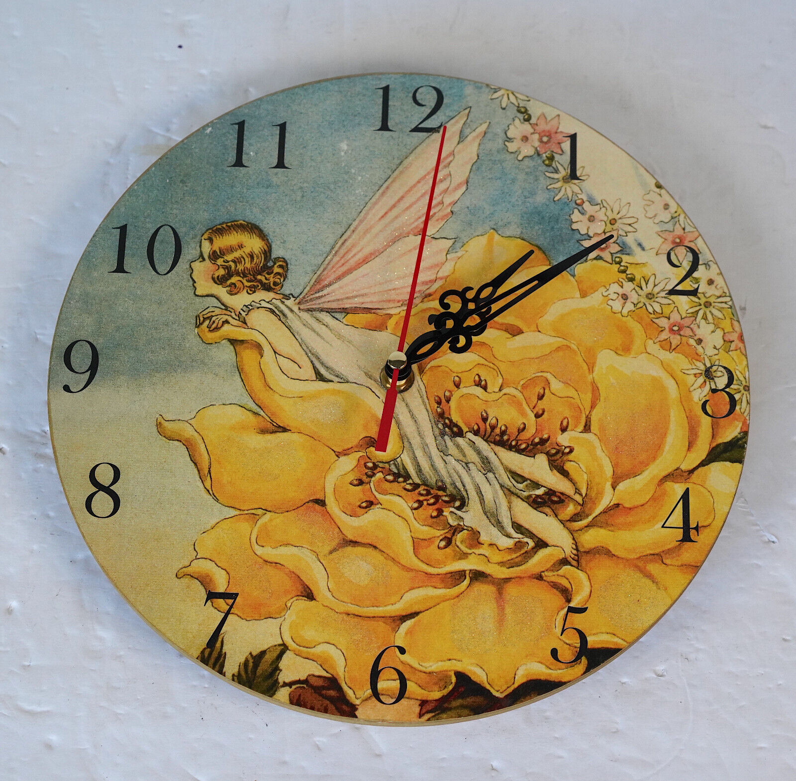 Art Deco Fairy Wall Clock Winged Fairie Mystical Moonlight Roses Flower Magical