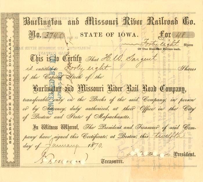 Burlington and Missouri River Railroad Co. - Railroad Stocks