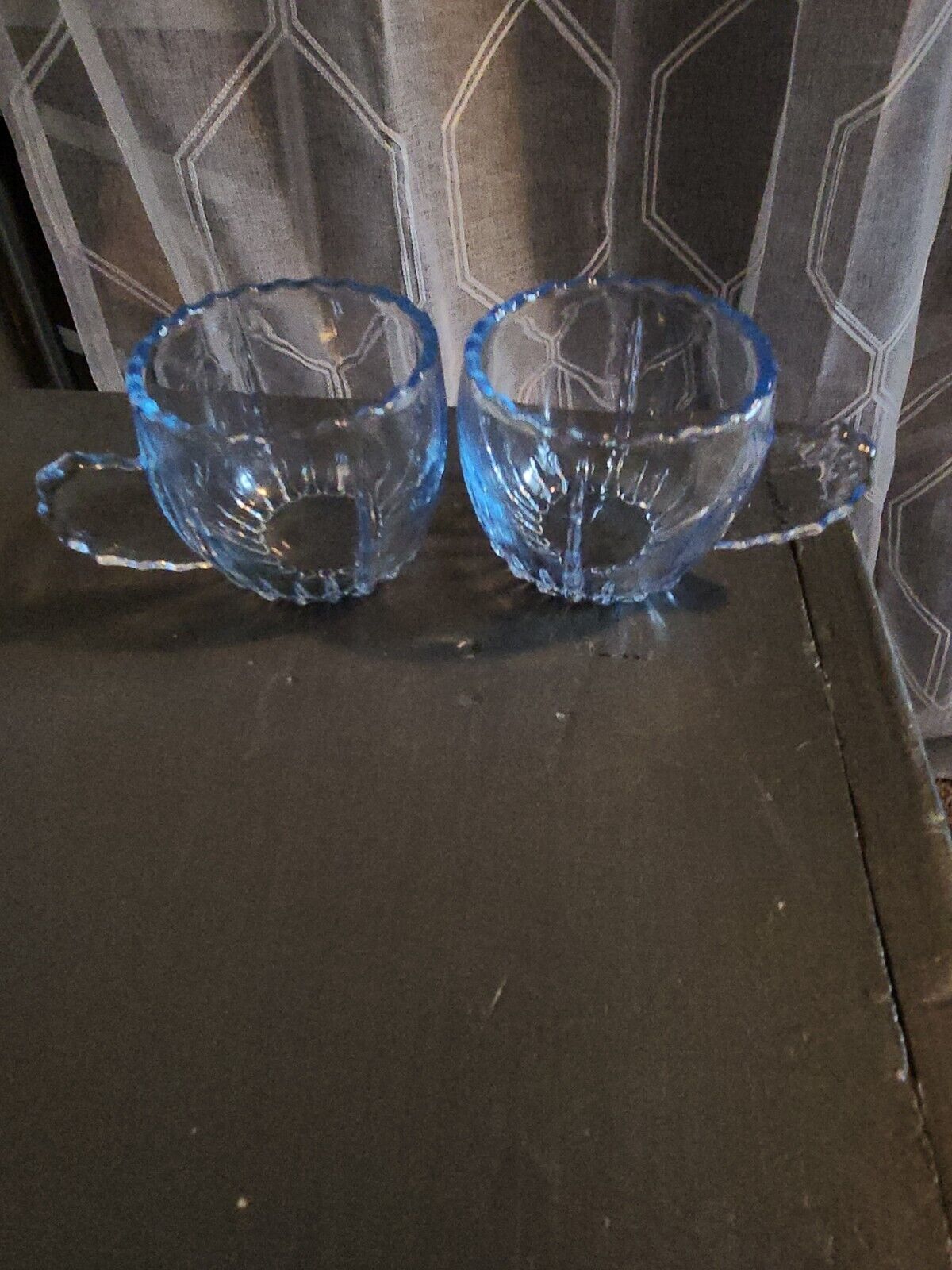 Two elegant vintage (1930s?) ice blue colored glasspunch cups,Two elegant...