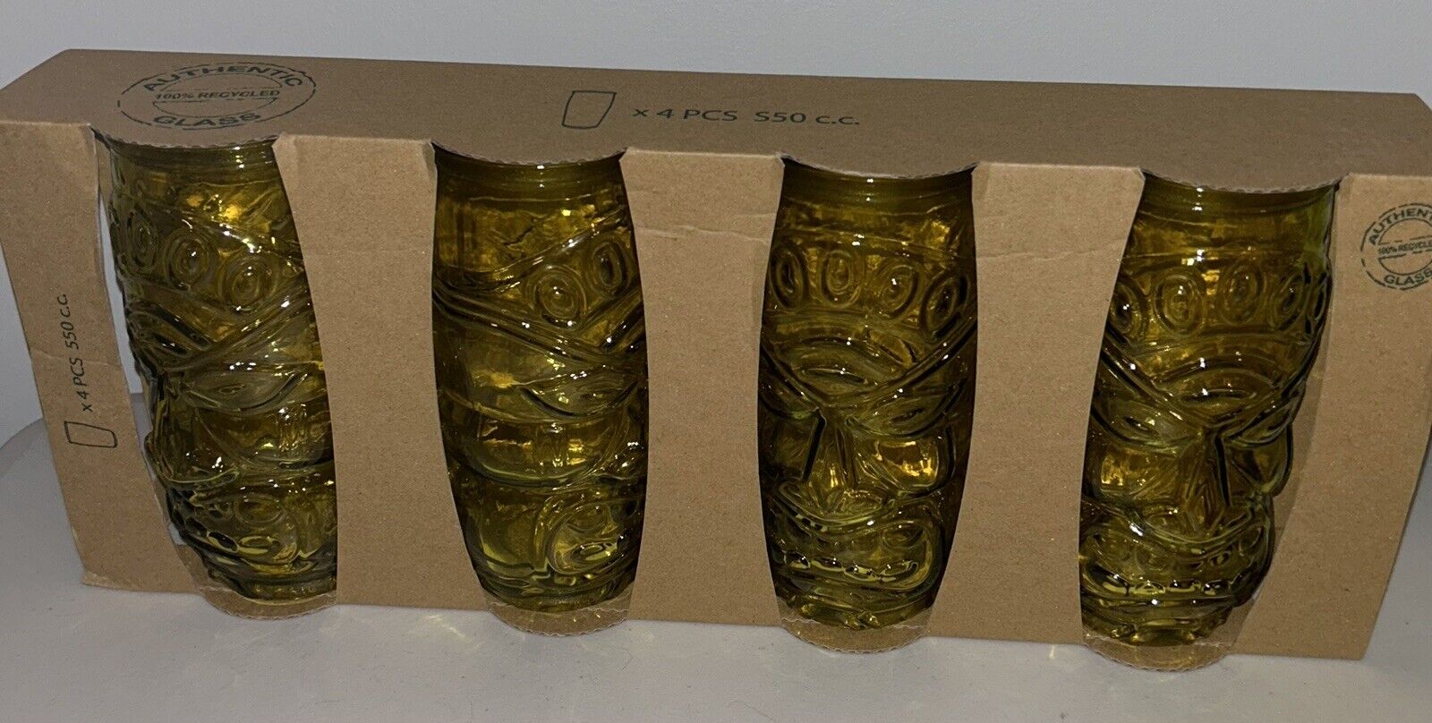 4 Vidrios San Miguel 100% Recycled Authentic Glass Tiki Glassware Yellow Rare