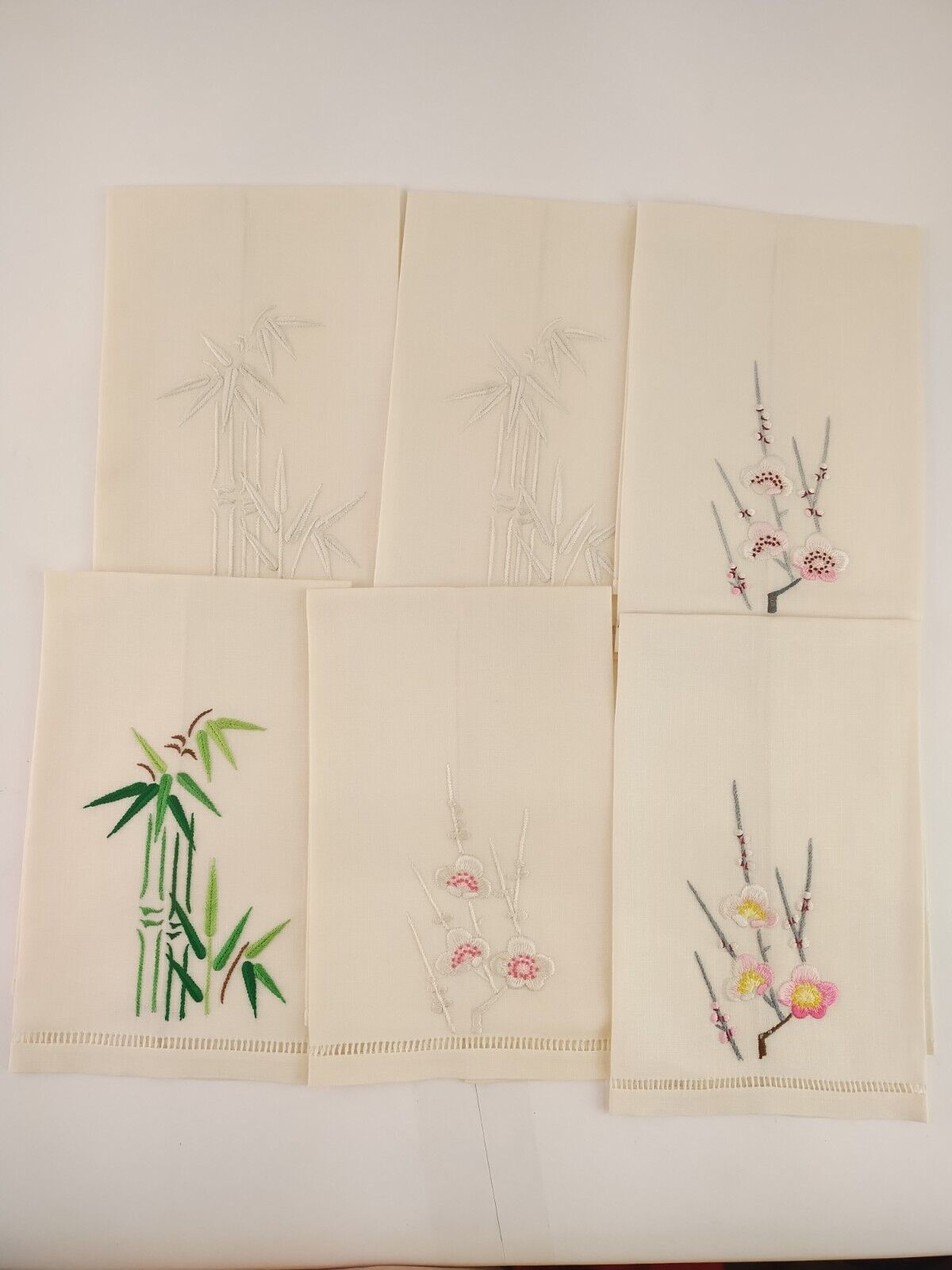 6 Nagasaki Handwoven Brocade Napkins Cherry Blossoms Bamboo Japan Embroidered