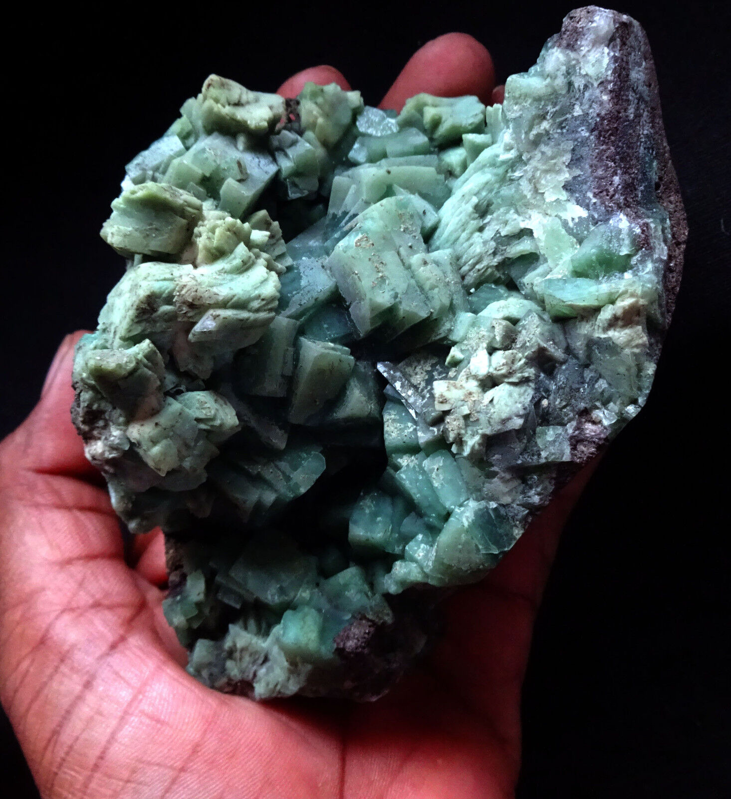 Stunning Marshy Green Apophyllite Cubes Formation W/ Heulandite Crystals In Geod
