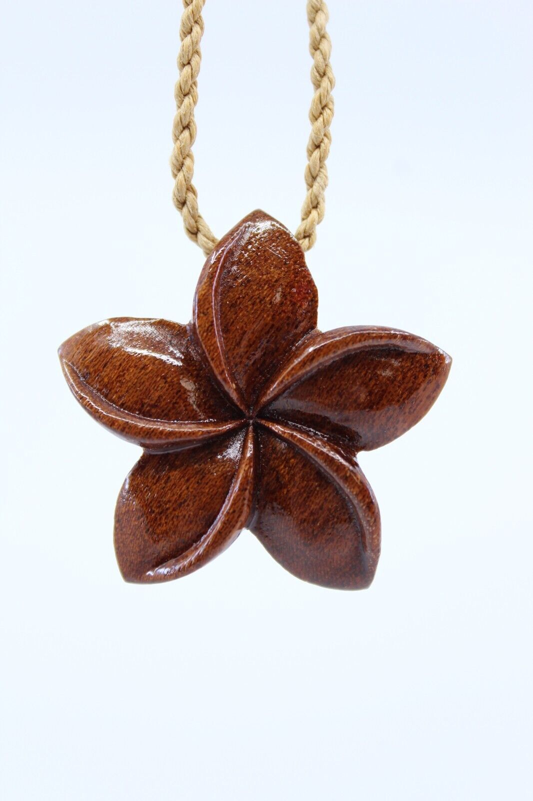 Hawaiian Koa Wood Plumeria Flower Necklace - Hand Carved, Genuine Koa, Aloha