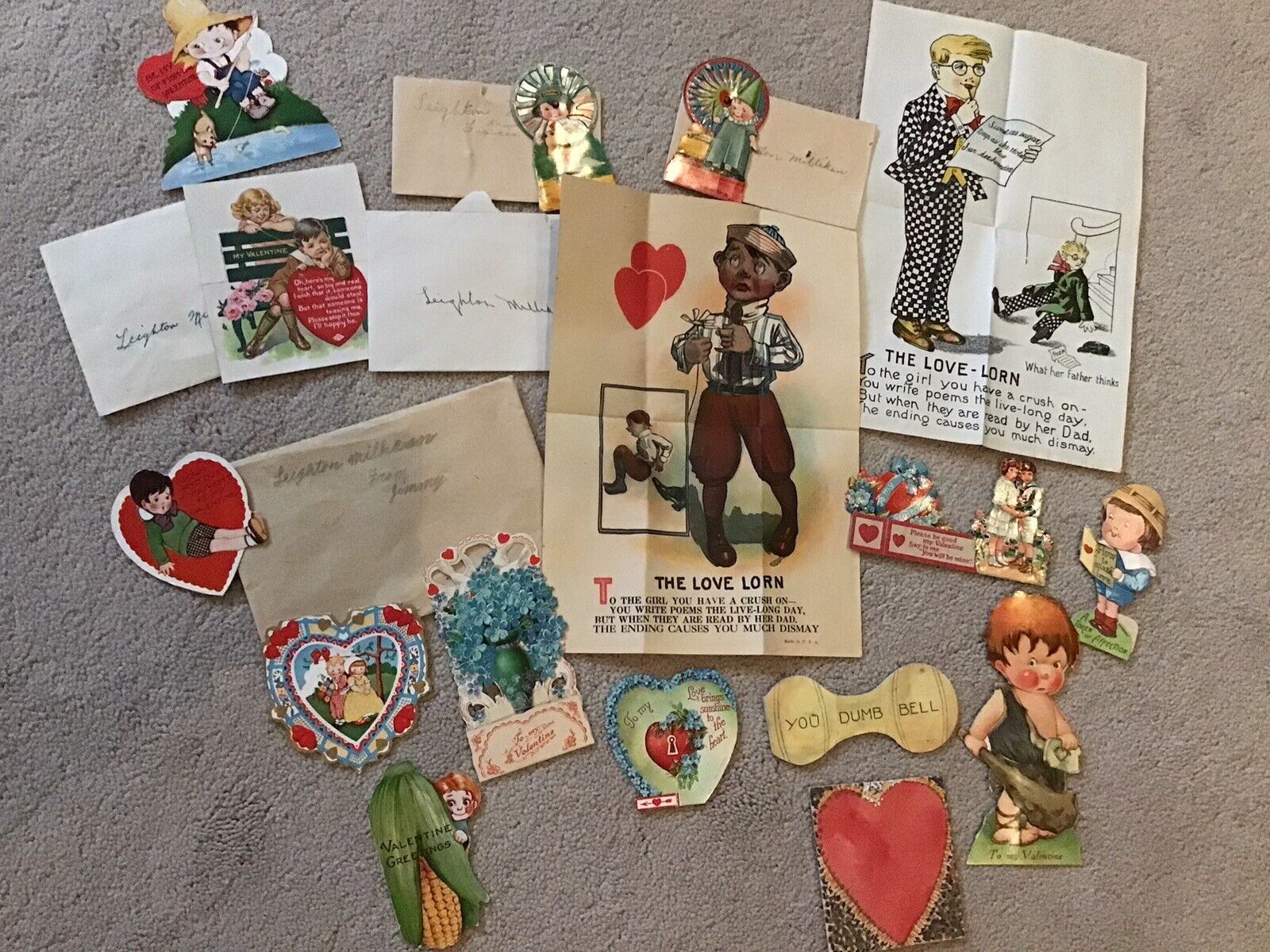 Lot of 16 Used Antique 1920s Valentine Cards Papers Made in USA Germany Saxony