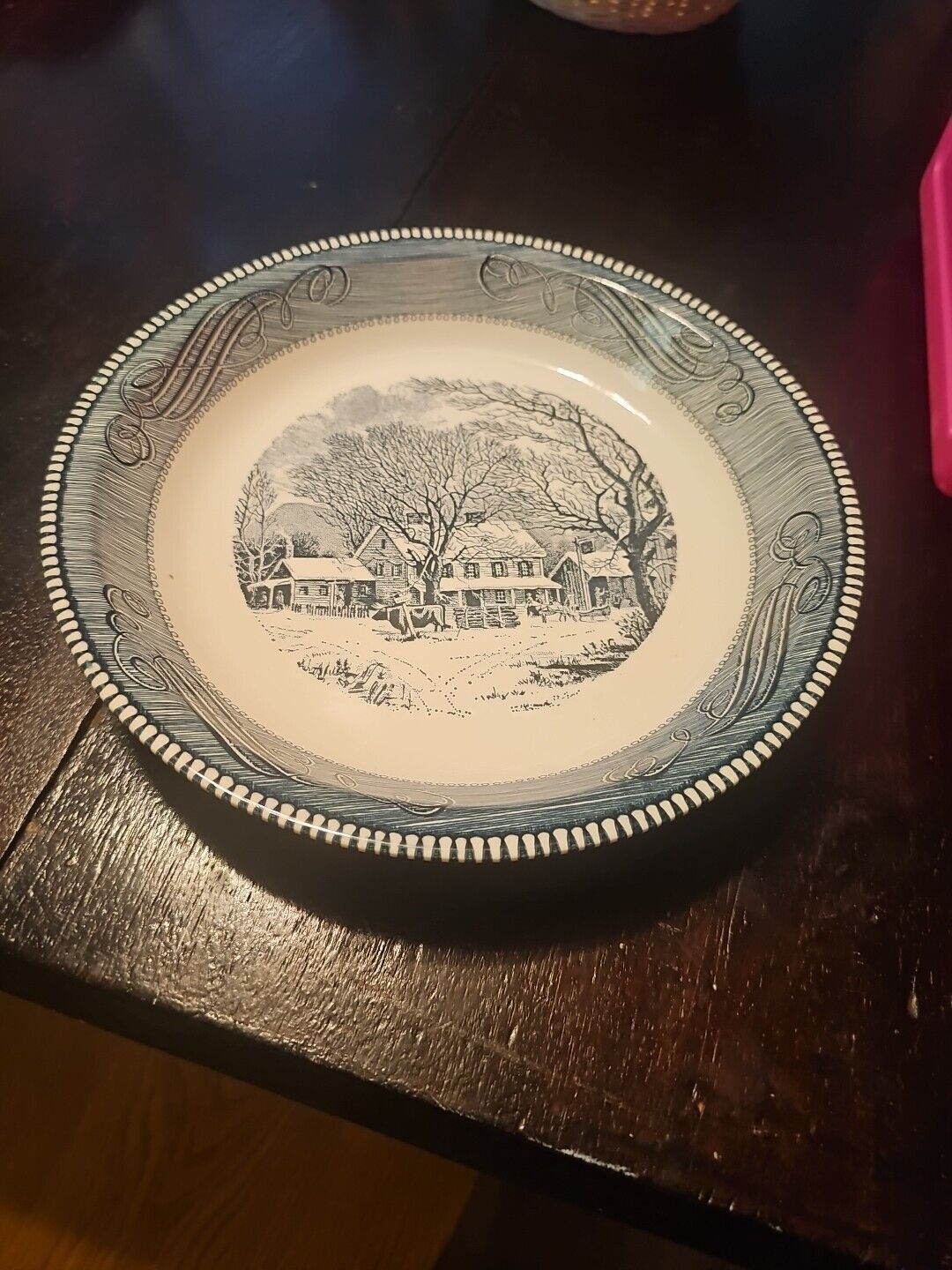 Royal China - Currier and Ives Blue - Pie Plate  - Snowy Morning - 10'' x 1.5”