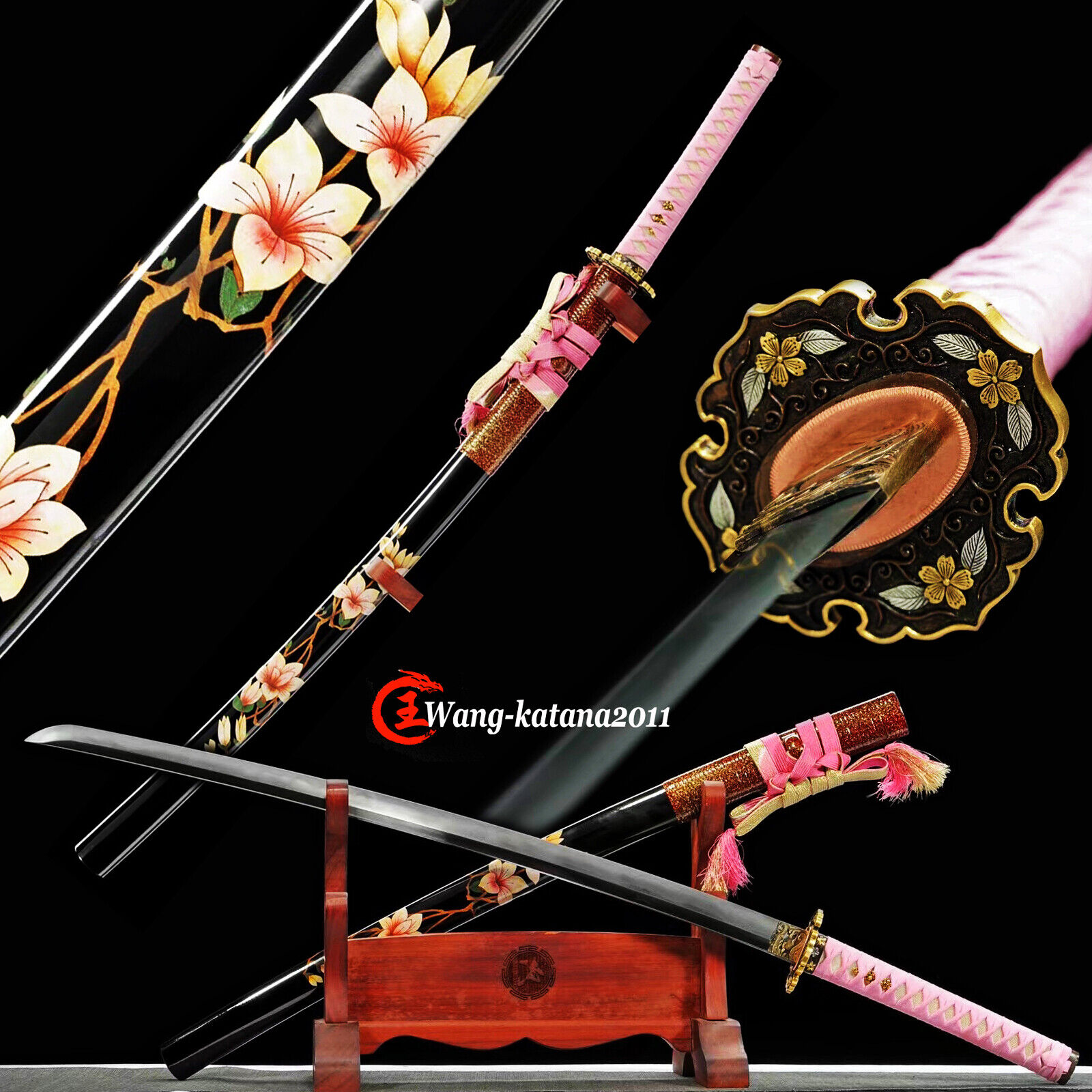 Real Yokote Sakura Pink Katana Clay Tempered Steel Handmade Japanese Sword Sharp